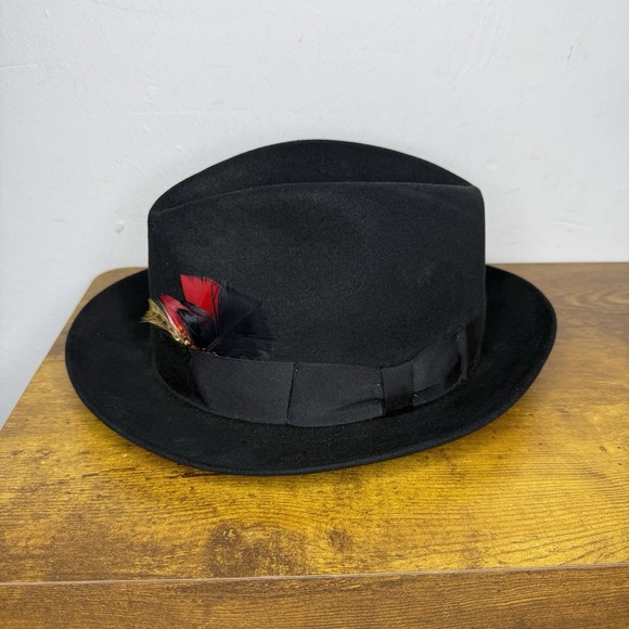 Vintage Dobbs New York Fedora Felt Hat Size 7 1/4 Made In USA Black